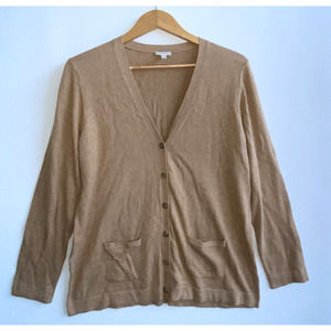 TALBOTS Tan Beige Button up Cardigan Knit Sweater 100% Cotton Size L
